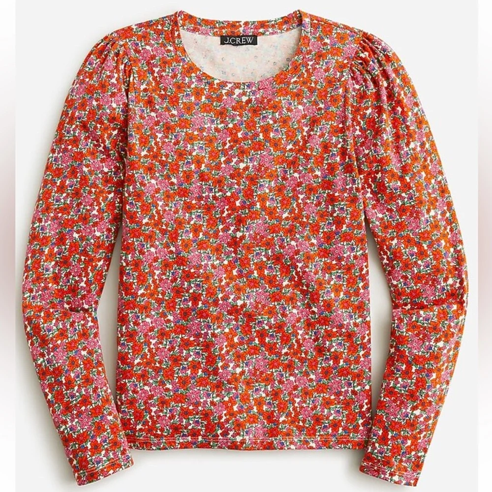 J.CREW Floral High Neck Puff Long Sleeve Top size Small - Picture 2 of 7